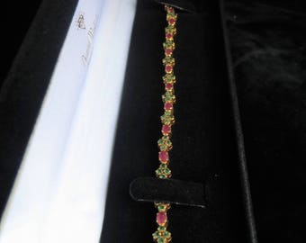 Vintage 14k Yellow Gold Emerald and Ruby Tennis Bracelet 3ct TGW