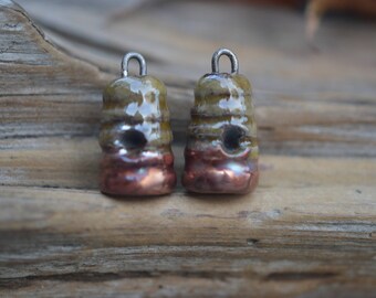 Beehives- Handmade Porcelain Raku Bead Pair