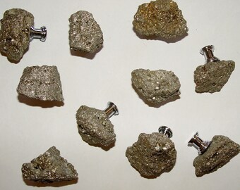 Pyrite Gemstone Drawer Pulls Knobs Custom Cabinet Hardware Kitchen Pulls Bath Knobs Screws Included