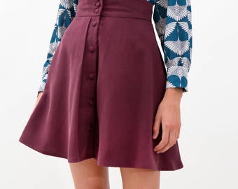 Pleats & Bow Skirt / A Line Skirt / Mini Tea Skirt / Buttons Skirt