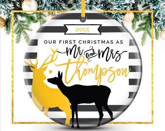 Our First Christmas as Mr and Mrs Ornament, Personalized Newlywed Ornament // C-P108-OR ZZ2