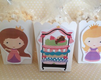 Princess and the Pea, Fairy Tale Party Popcorn or Favor Boxes - Set of 10