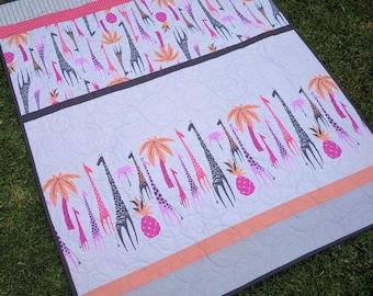 Cot quilt , crib quilt, baby quilt, toddler quilt, lap quilt, Giraffes in pinks and oranges