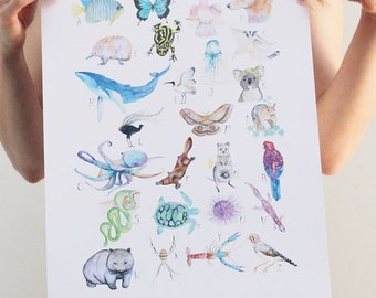 A3 - Australian Animal Alphabet print by Hannah WETZLER