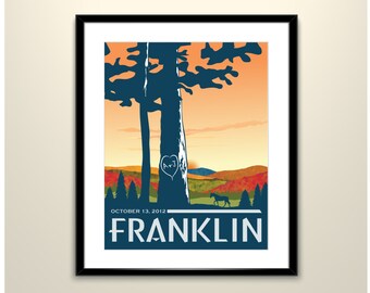 Fall Appalachian Wedding Landscape Vintage 11x14 Travel Poster - Personalize with Names and date (frame not included)