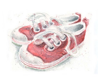 Watercolor Red Sneakers, Red Sneakers Print, Kids Sneakers Print
