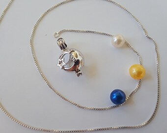 Moon and Star Cage Necklace, Sterling Silver, 18" Sterling Silver Italian Box Chain! FREE SHIPPING!