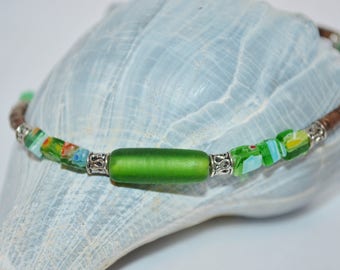 Ankle Bracelet Green Beads, Coconut Beads & Green Bead Anklet, Green Anklet, Coconut Bead Anklet
