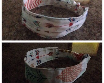 Adult feathered arrow/feather reversible fabric headband/hairband/hair accessory