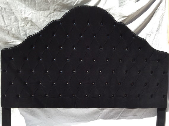 Black Velvet Extra Tall King Size Tufted Headboard with a Row