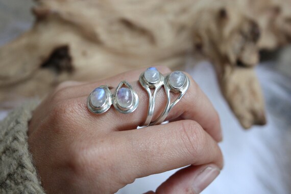 4 Stone Moonstone Ring - ADJUSTABLE - 925 Sterling Silver Ring - Statement Ring - Healing Crystal - Crystal Jewellery - Gift - Valentines