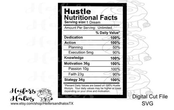 Download Hustle nutritional facts svg and studio3 cut file for cricut