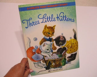 Vintage Children's Book-Little Golden BIG Book-The Three Little Kittens-1942