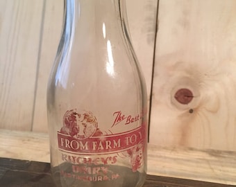 Ritchey's Dairy Martinsburg PA, Pyro Glass Milk Bottle, Vintage Milk Bottle, Farmhouse Decor