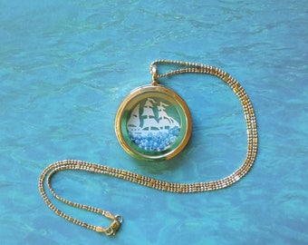 Custom Jewelry Sailing Ship Glass Beads Glass and Metal Floating Story Locket