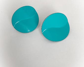 Vintage Blue Metal Clip On Earrings