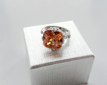 Statement ring Jewelry Gift for women Golden Topaz ring Amethyst ring Wedding accessories Cocktail ring Engagement party Large Silver rings