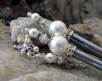 Hair Stick Pairs Crystal and White Pearl Set of Two Hair Sticks Swarovski Crystal and Pearl Hairstick Sets Pair of Hair Pins - Avery 2187