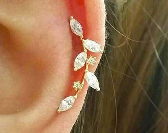 CZ Flower cartilage earring, fashion earrings, elegant ear sweeps, fancy ear Climbers, fashion ear jackets, long flower earrings, line studs