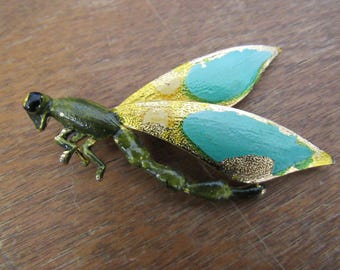 Vintage Enamel and Metal Dragonfly Brooch