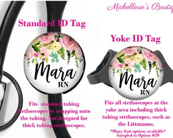 Floral Personalized Stethoscope ID tag, Personalized Stethoscope Name Tag, Monogram Stethoscope Name Tag, Stethoscope Name ID Tag, MB458
