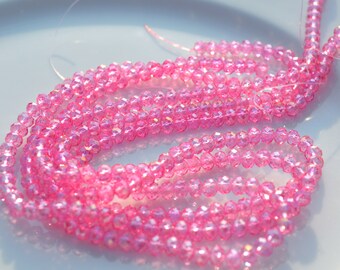 Light Rose Pink AB 4x3mm Rondelle Crystal Beads 25