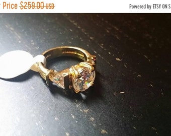 CLEARANCE SALE 90% OFF Vintage Estate Cz 14Kt gold over .925 Sterling Silver Signed Stamped Ring Size 5