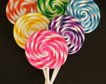 MEDIUM Big Carnival Candy Shoppe Clay Fake Swirl Lollipop Decoration Photo Prop