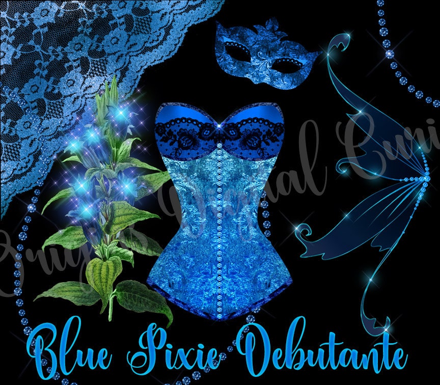 Blue Pixie Debutante Clipart Enchanted Flowers Lace Corset