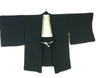 H290 Vintage Japanese Black Abstract Floral Kimono Jacket Haori | Floral Kimono Haori | Kimono Cardigan | Short Kimono Robe | Short Sleeve