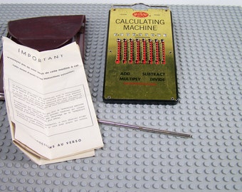 Vintage WIZARD Calculating Machine, West Germany, 1958, Pocket Calculator with instructions