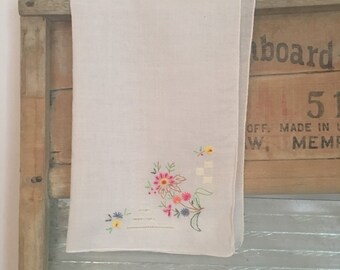 Muli-Colored Hand Embroidered Vintage Floral Handkerchief