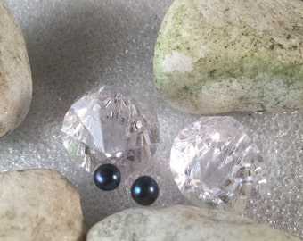 Black pearl studs sterling silver