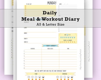 Daily Meal Planner, Workout Planner, Meal Planner, Diet Diary, Diet Planner, Diet Journal, Weight Loss Diary, Exercise Tracker, Fitness Plan