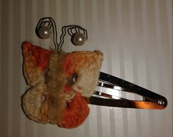 Crocheted butterfly hair clip