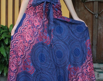 Breezy Boho Maxi Skirt Bohemian Clothing GypsyStyle Boho Chic Pink Rose One Size Fits Blue