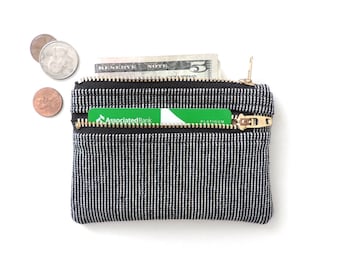 Zip Wallet Pouch Double Zipper Coin Purse Black Stripe