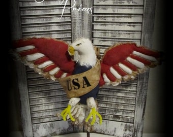 Primitive Americana Eagle Stand~Handmade Patriotic Folk Art Eagle