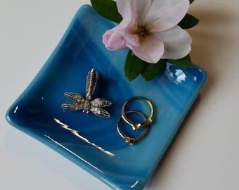 Blue Fused Glass Dish - Ring Dish - Jewelry Dish - Spoon Rest