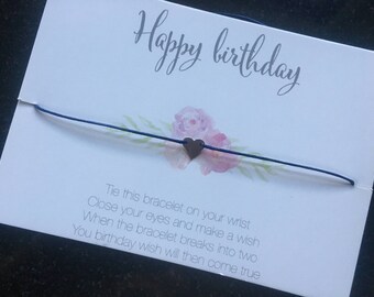 Happy birthday Wish bracelet, rose gold wish bracelet, birthday gift, friendship bracelet, silver wish bracelet, cord bracelet, charm