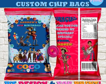 Coco Movie Chip Favor bag, Personalized Coco favor bag, Printable favor, Custom Coco Chip Bag, Coco Birthday Party Favors, Coco decoration