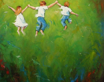 Print of original oil painting Leap50 by Roz