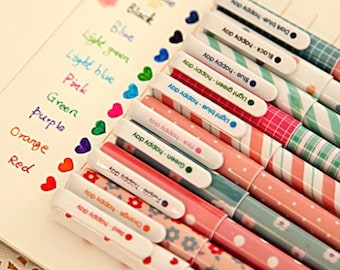 Set di 10 Kawaii abbastanza Gel penne / ogni penna scrive in colore diverso / penne Multi colore