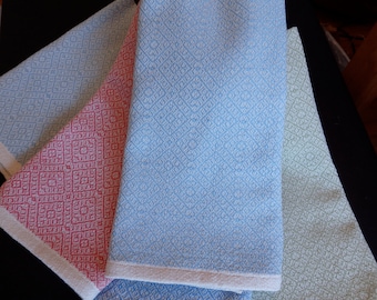 Handwoven Towel in Organic Cotton Natural and Light Blue Kitchen Towel Tea Towel Chefs Towel