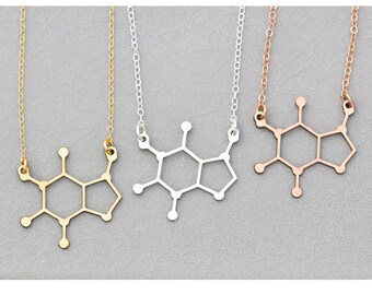 Caffeine Molecule Coffee Gift Caffeine Necklace • Barista Gift Coffee Lover Necklace Coffee • Science Gift Teacher Physics Mother's Day Gift