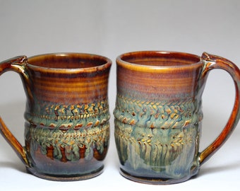 12oz ceramic mug set, two pottery mug