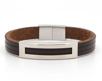 Brown leather cuff, Brown leather bracelet, Men's bracelet - the Helios