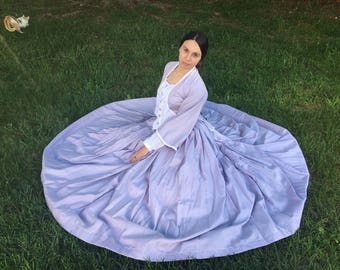 Civil War Era Dress, Lavender Victorian Tea Dress with Hoop Skirt