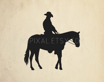 SVG - DXF Cowboy With Horse Silhouette Stencils Vector Arts for Prints, Cricut, Cameo, Cut Files