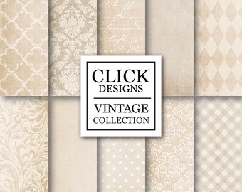Wedding Digital Paper: "BEIGE TEXTURES" textured scrapbook digital papers in light beige damask, flourish patterns for invites, carts, craft
